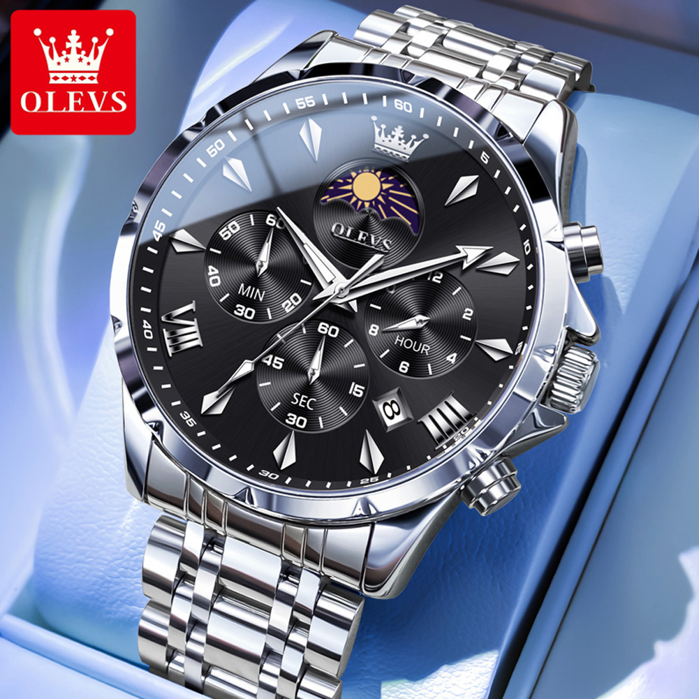 Smartwatch Watches For Men Brands - OLEVS 3653 Brand Moon Phase Calendar