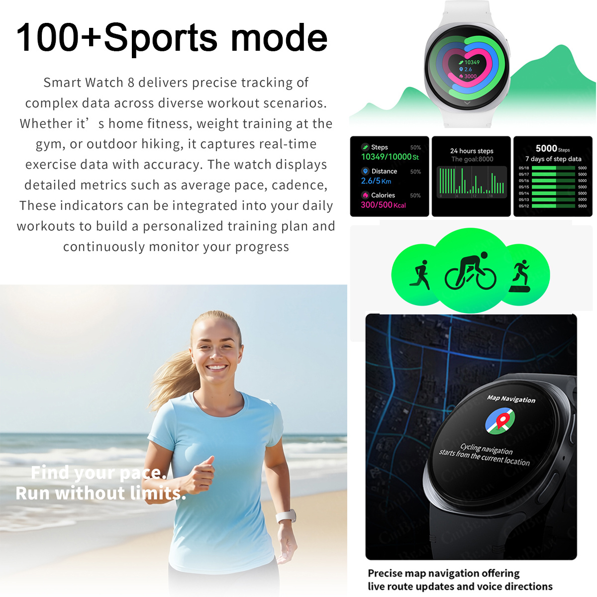 2026 New Watches 8 Mini GPS Tr - Smartwatch Watches With Bluetooth ulasan dan harga