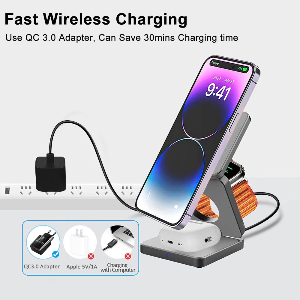 Wireless Charger 3 in 1 Foldab - Smartwatch Watches For Iphone ulasan dan harga