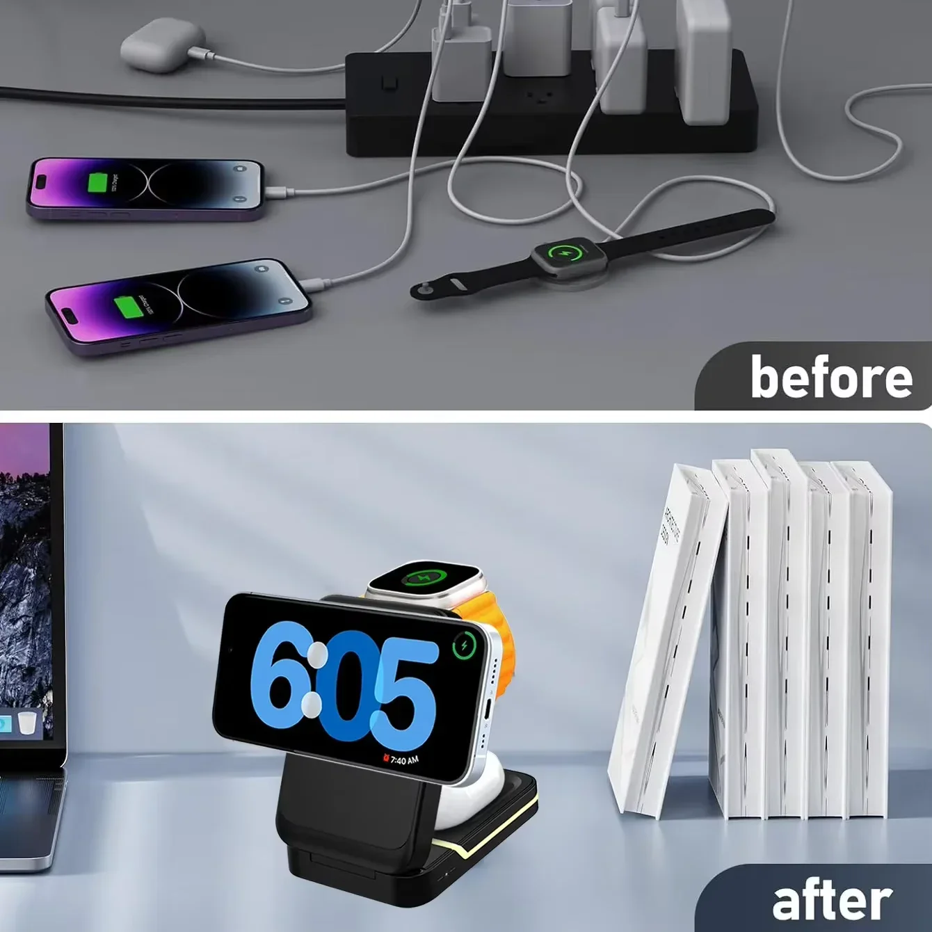 3 in 1 Magnetic Foldable Trave - Smartwatch Watches For Iphone ulasan dan harga