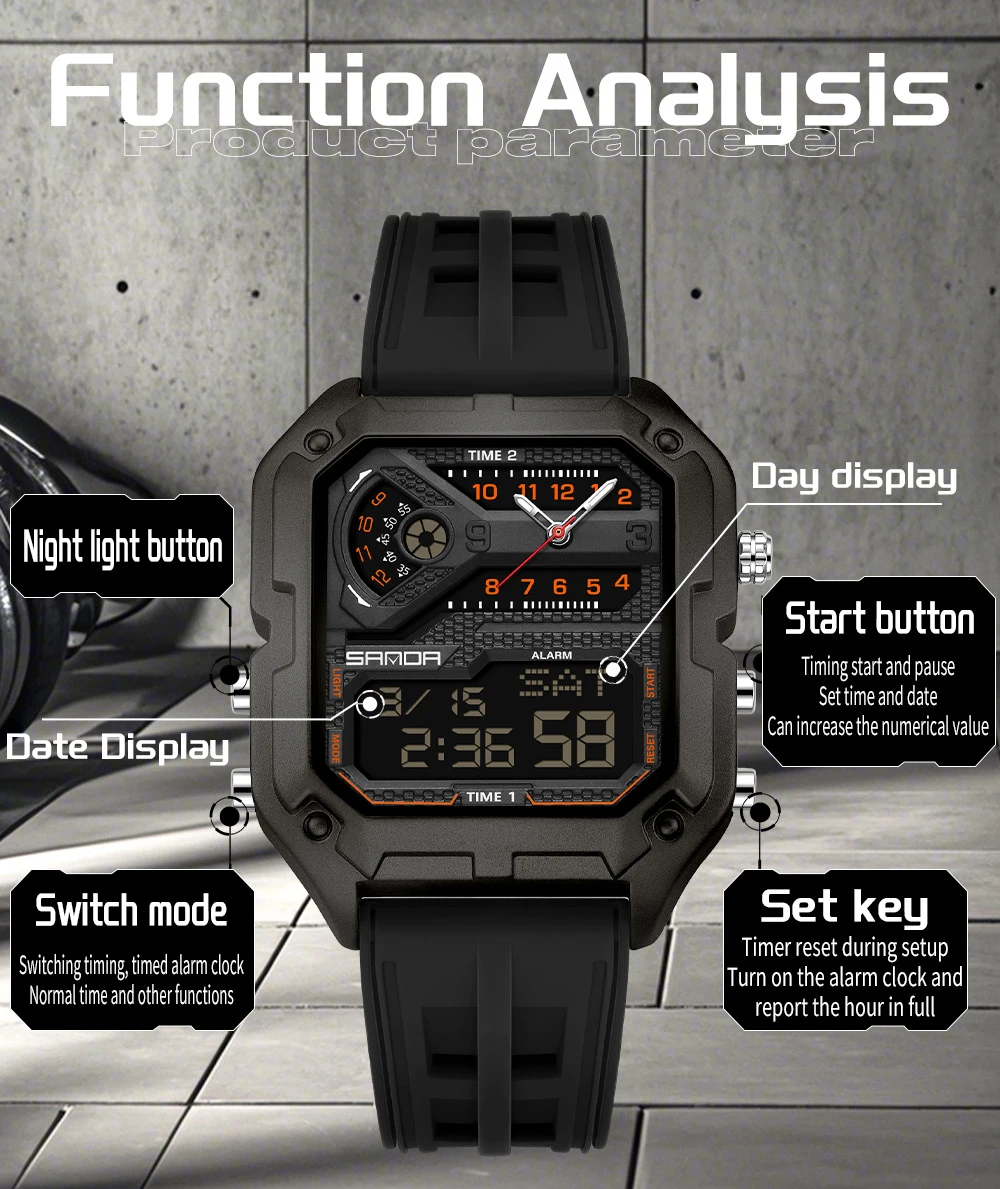 SANDA 6278 Multi functional Sq - Vintage Digital Watch ulasan dan harga