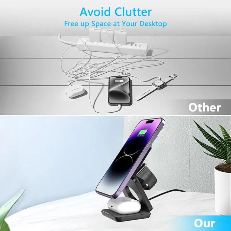 3 in 1 Foldable Magnetic Wirel - Smartwatch Watches For Iphone ulasan dan harga